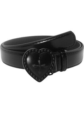 Women Black With Black Heart Soft Faux Leather Vintage Embossed Y2k Cowgirl Belt